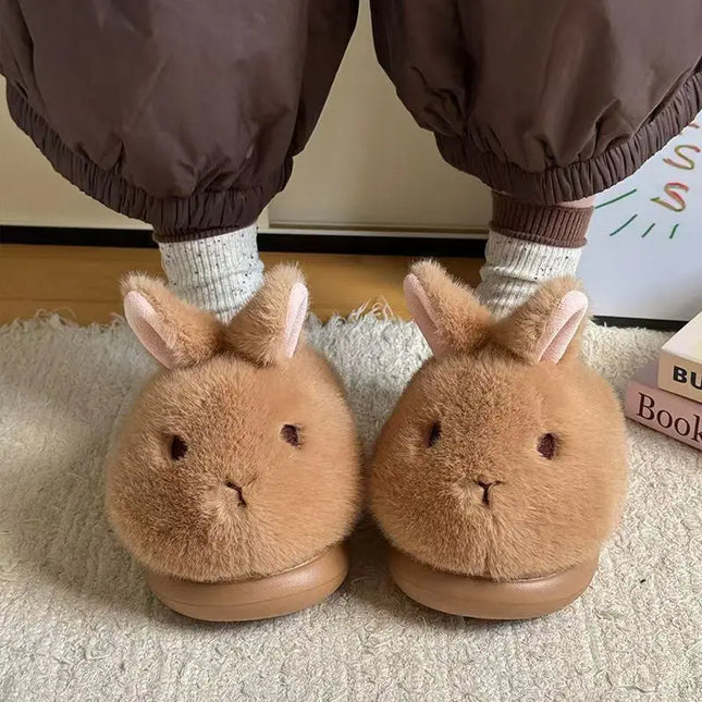 Cute Cartoon Rabbit Plush Slippers Lovely Girls Winter Warm Thick Sole Anti-Slip Slippers Woman Closed Toe Fluffy House Shoes