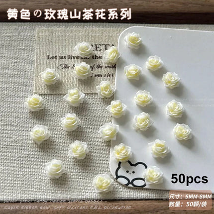 Delicate Dark Red Brown White Rose Flower Leaf Lily Tender Camellia Nail Charms Art Resin Decorations Manicure Tools Accessories