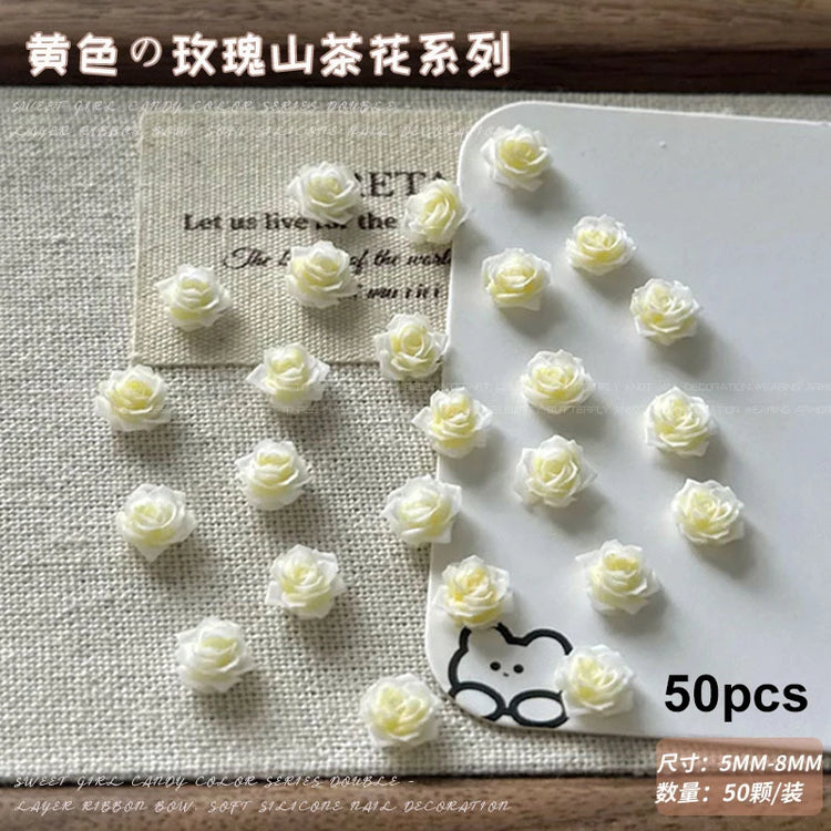 Delicate Dark Red Brown White Rose Flower Leaf Lily Tender Camellia Nail Charms Art Resin Decorations Manicure Tools Accessories