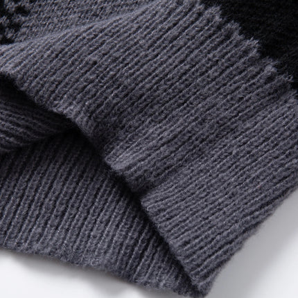 Retro Trendy Plaid Jacquard Pattern Pullover Sweater Casual Round Neck Color-Block Knit Men's Pullover