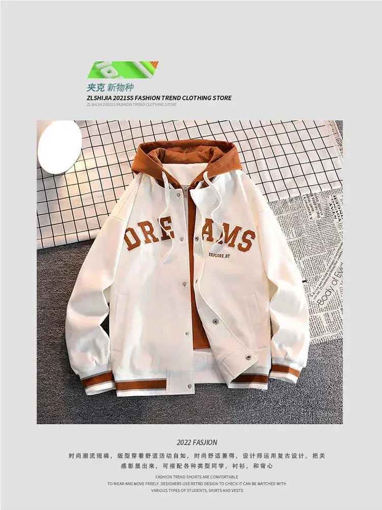 Men's Autumn New Trendy Brand All-match Student Hooded Jacket Plus Size Coats Women High Quality Varsity Baseball Uniform Jacket