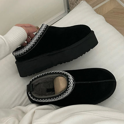 Tasman Winter Warm Wool Women's Tazz Classic Ultra Mini Platform Slippers Thick Sole Genuine Leather And Fur Snow Boots