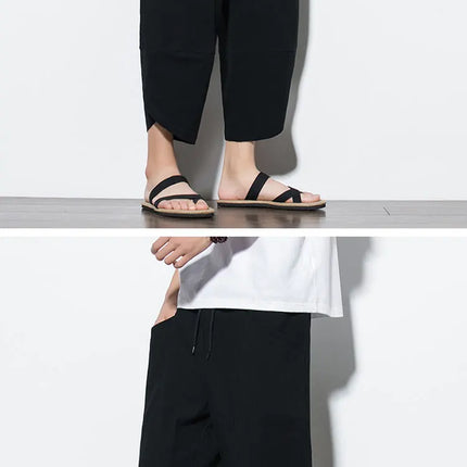 Pantaloni Estivi da Uomo 2026 Stile Cinese in Cotone e Lino, Pantaloni Harem Traspiranti da Spiaggia, Pantaloni Casual a Tre Quarti, Streetwear