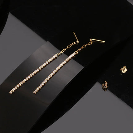 ORSA JEWELS 925 Silver Minimalism Dangle Long Chains Earrings for Women Vintage Cubic Zircon Drop Earings Jewelry Gifts SE111 PlatiNum
