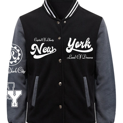 New York Land Of Dreams Capital Of Liberly Baseball Jersey Men Retro Soft Coat Trendy American Jackets Autumn Fleece Men Top