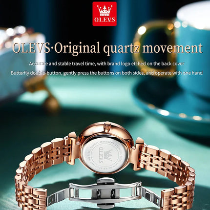 OLEVS 5536 Orologio da donna al quarzo con diamanti di marca di lusso Moda elegante orologio da donna impermeabile in oro rosa con bracciale Set Reloj Mujer platinumshop