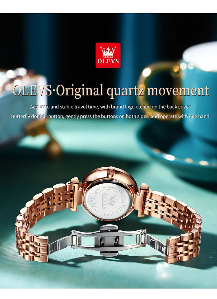OLEVS 5536 Orologio da donna al quarzo con diamanti di marca di lusso Moda elegante orologio da donna impermeabile in oro rosa con bracciale Set Reloj Mujer platinumshop