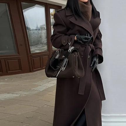 Fashion Solid Women's Wool Coat Lapel Double Breasted Button Long Sleeves Loose Coat Chic 2026 Autumn Winter New Street Wear