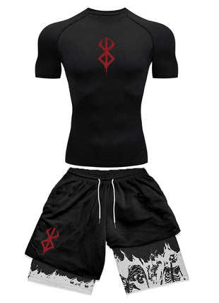 Set di compressione da uomo stampato in 3D anime Top da palestra a maniche corte + pantaloncini da allenamento Set di protezioni per l'atletica traspirante ad asciugatura rapida platinumshop