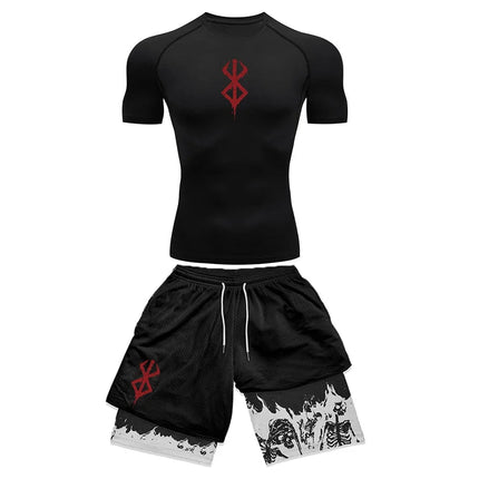 Set di compressione da uomo stampato in 3D anime Top da palestra a maniche corte + pantaloncini da allenamento Set di protezioni per l'atletica traspirante ad asciugatura rapida platinumshop