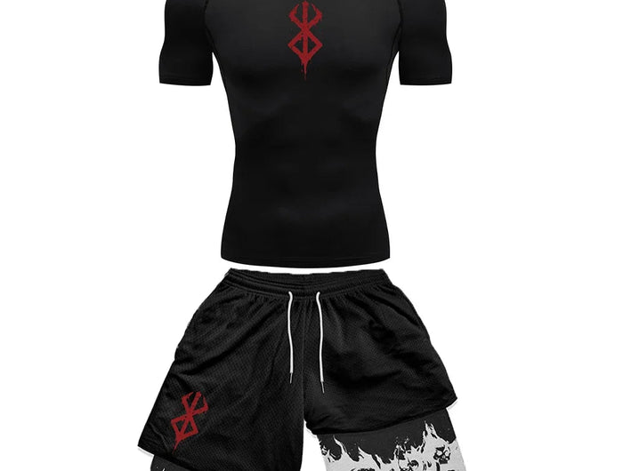 Set di compressione da uomo stampato in 3D anime Top da palestra a maniche corte + pantaloncini da allenamento Set di protezioni per l'atletica traspirante ad asciugatura rapida platinumshop