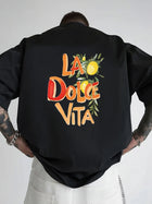 Italian style, dolce vita, men's printed top with back design, short-sleeved t-shirt, casual streetwear