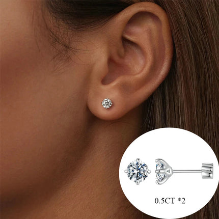 BAMOER Classic Moissanite Earrings, 925 Silver Brilliant 4 Prongs Round Cut Lab Created Diamond Wedding Engagement Earrings PlatiNum