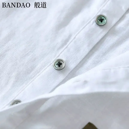 Men's High-End Loose Spring and Summer Chinese Style Short-Sleeved Cotton Linen Casual Breathable Shirt Collar T-shirt