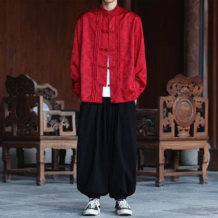 Camicie con stampa Abito tradizionale cinese Tang Camicie comode e traspiranti retrò Kung Fu Tai Chi Camicette casual Abbigliamento da uomo