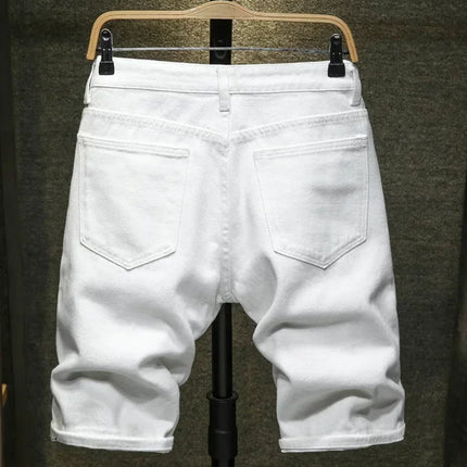 2024 nuovi uomini di estate moda casual pantaloncini di jeans dritti semplice strappato streetwear pantaloncini di jeans slim fit maschio nero bianco