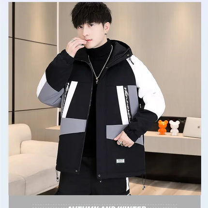 Men's Casual Wool Lined Thickened Hooded Set Fashionable Warm Sweatshirt Jacket Trendy Autumn Winter Men 2 Piece