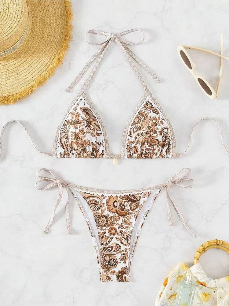 Bikini a triangolo con laccetti, costume da bagno due pezzi da donna, abbigliamento da spiaggia estivo platinumshop