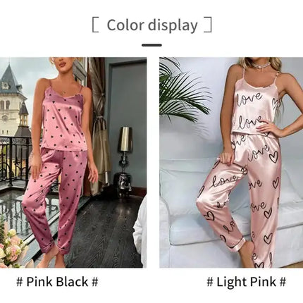 Pigiama da donna in raso di seta set lettera stampa Cami Vest Shirt con pantaloni Sleepwear Ladie Sexy pigiama Lingerie pigiama da notte platinumshop