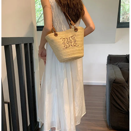 Borsa a tracolla retrò alla moda Borsa da donna Designer di marca di lusso Tote Borsa a tracolla in paglia da donna Borse da spiaggia eleganti da donna