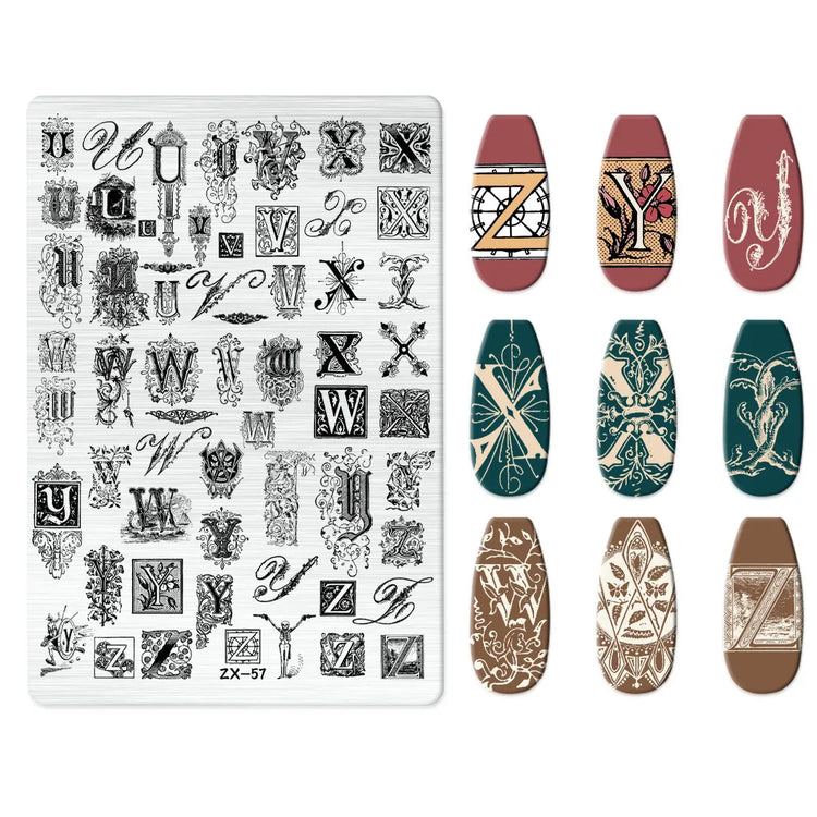 Flowers Love Nail Stamping Newspaper Splice Theme Irregular Stamping Plates Letter Nail Art Printing Stencil Tool Big Size Tools