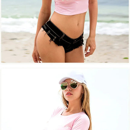 Women's Denim Shorts StreetWear Y2k Low Waisted Denim Beach Bikini Retro Super Shorts Nightclub Bar Pole Dance Clotheshot Summer PlatiNum