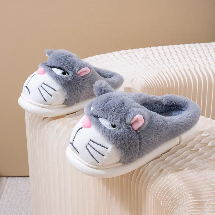 Fluffy Slippers Women Cute Cartoon Winter Plush Home Shoes Girls Casual Large Size Flats