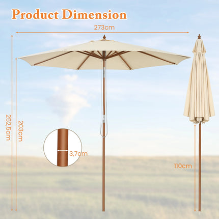 Ombrellone da Patio Grande 2,7m con Sollevamento a Carrucola, Tessuto in Poliestere Impermeabile e Resistente allo Sbiadimento, Parasole da Esterno per Giardino, Spiaggia, Piscina, Cortile