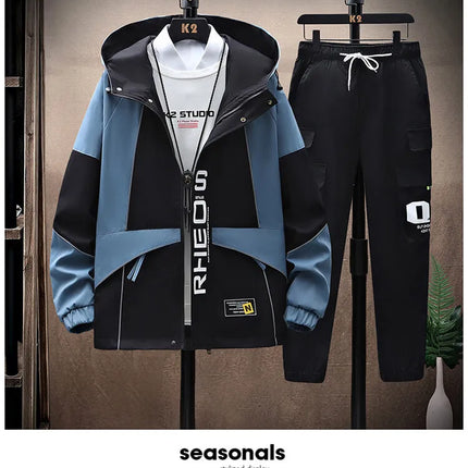Men's Sets Sportswear Suit Hooded Colorblock Casual patchwork Hooded Jacket + Pants Suit Men's 2-piece Jogger Sweatshirt