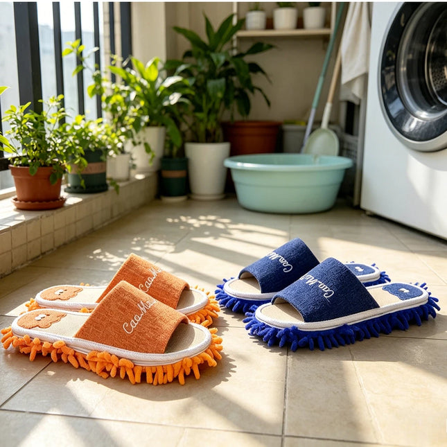 1 Pair of Washable Microfiber Mop Slippers, Household Floor Cleaning Mop Shoes, Str