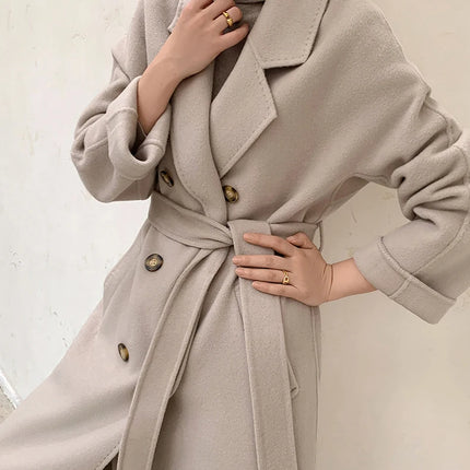 Ladies' 100% Cashmere Thick Double-Sided Extended Coat, Classic, Versatile and Fashionable for Business and Leisure