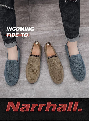 STRONGSHEN scarpe da uomo Casual Luxury Brand Slip on mocassini vuoti in pelle scamosciata mocassini da uomo estate traspirante scarpe da guida da uomo italiane