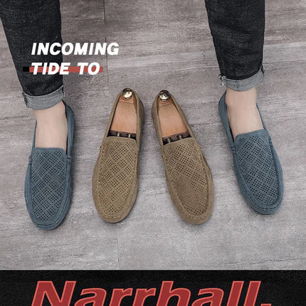 STRONGSHEN scarpe da uomo Casual Luxury Brand Slip on mocassini vuoti in pelle scamosciata mocassini da uomo estate traspirante scarpe da guida da uomo italiane
