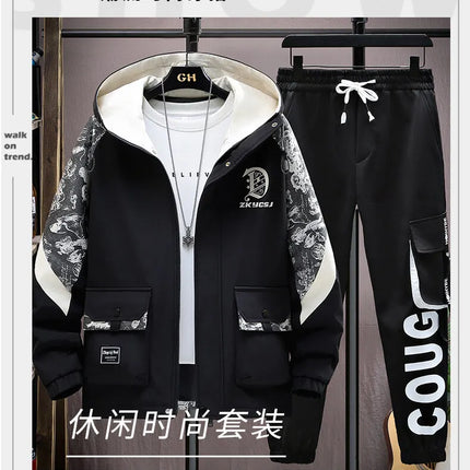 2025 Men Tracksuit Casual Joggers Hooded Sportswear Jackets Pants 2 Piece Sets Hip Hop Running Sports Suit