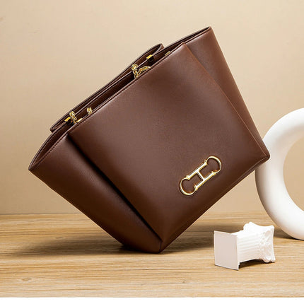 CHCH Women's Tote Bag 2026 Spring New Brown Magnetic Buckle Storage Bag Large Capacity Commuter Chain Bag PlatiNum