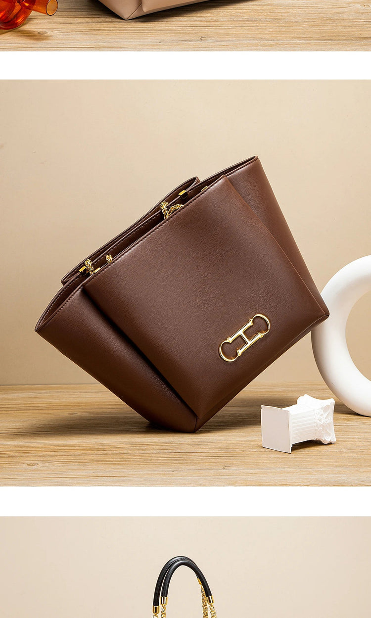 CHCH Women's Tote Bag 2026 Spring New Brown Magnetic Buckle Storage Bag Large Capacity Commuter Chain Bag PlatiNum