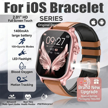 2026New Smart Watch Fitness Clock Men 2.01" AMOLED Screen 1400mAh 130+ Days Battery Life Flashlight Call Waterproof Smartwatches