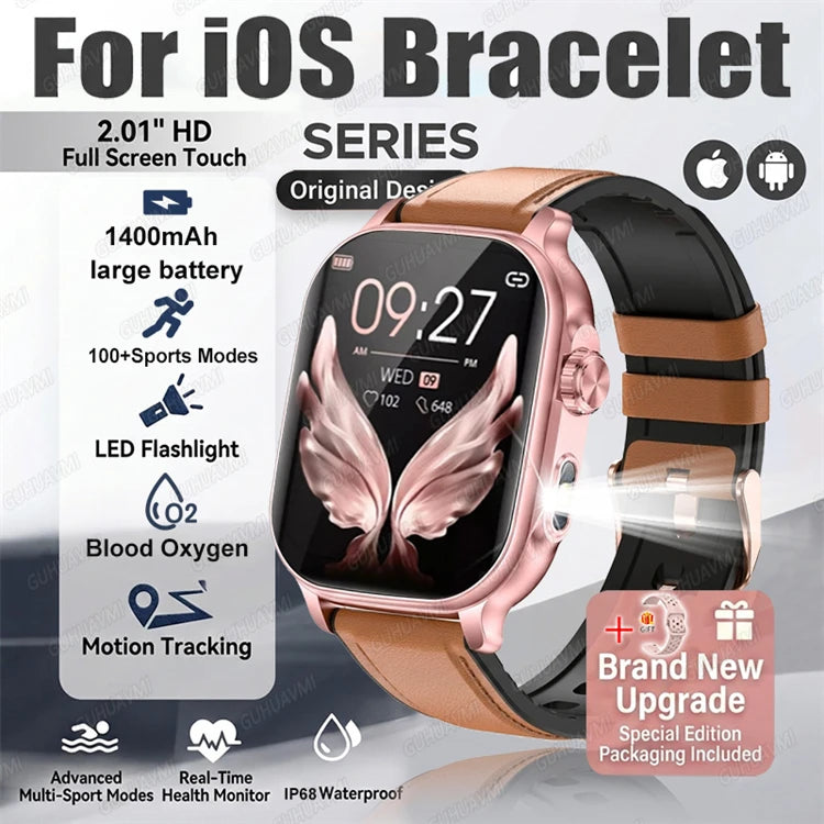 2026New Smart Watch Fitness Clock Men 2.01" AMOLED Screen 1400mAh 130+ Days Battery Life Flashlight Call Waterproof Smartwatches