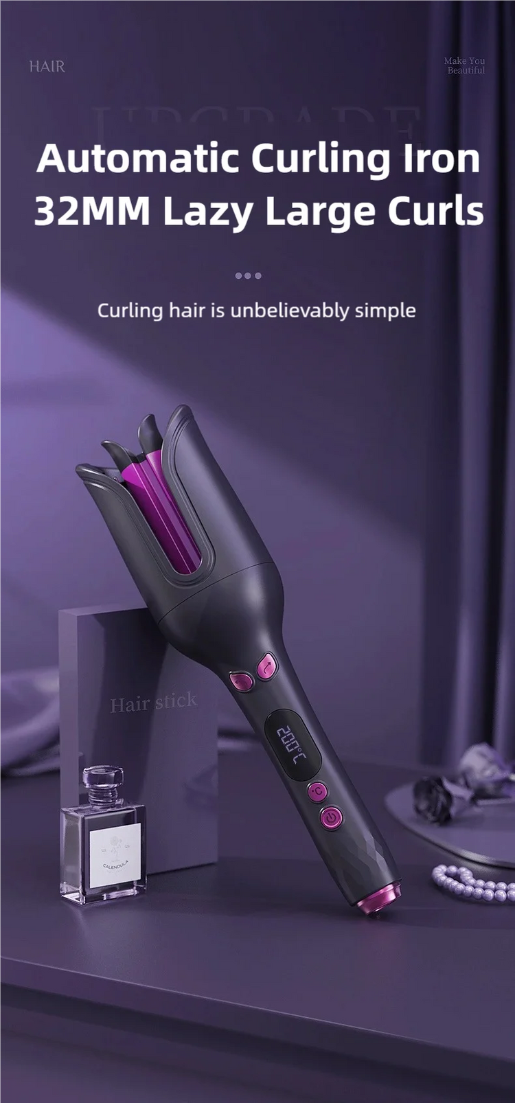 TINSOL 32MM Electric Rotary Curling Iron Automatic Hair Curler Negative Ion Air Rotating Curling Bar Professional Styling Tool