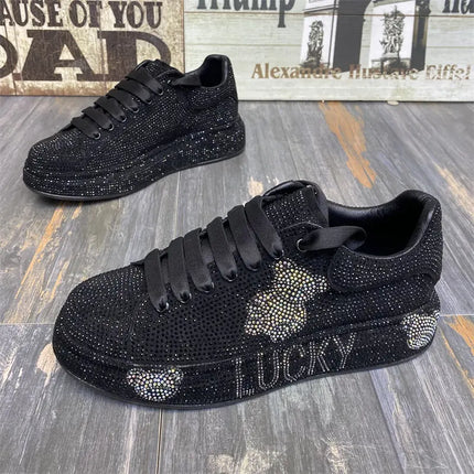 Luxury Fashion New Designer Men's Charm Rhinestone All Match Platform Causal Shoes Male Flats Moccasins Walking Sneakers Zapatos