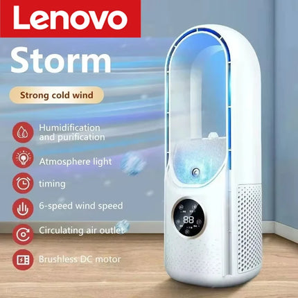 Ventilatore Elettrico Senza Pale Lenovo, Ventilatore USB per Raffreddamento, Mini Condizionatore a 6 Velocità, Ventilatore Portatile da Scrivania Senza Pale con Umidificatore
