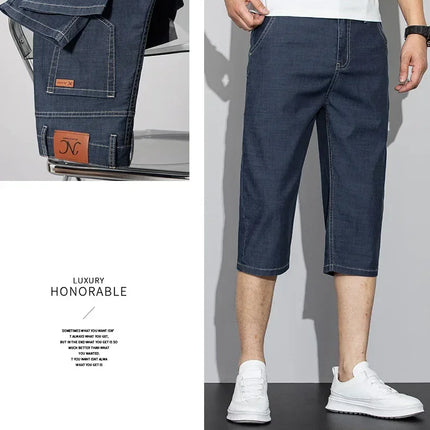 Pantaloncini jeans da uomo estivi sottili in Lyocell Blu Grigio Stile classico Elasticità Pantaloncini di jeans casual da lavoro leggeri e dritti da uomo