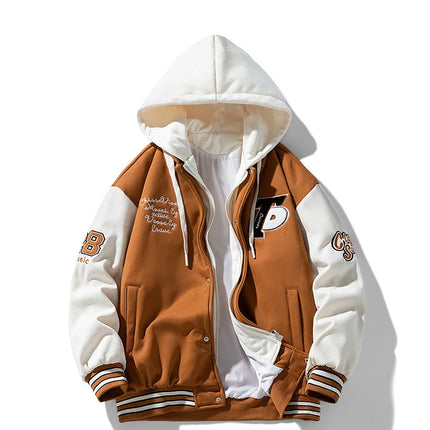 New Fashion Men Hooded Baseball Jackets Male Fake Two-piece Sweatshirt Jackets Winter Coats Quality Man Cardigan Sweatshirts 3XL