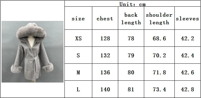 MISSJANEFUR Wool Coat with Real Fox Fur Collar Cuff Women Fashion Belted Cashmere Coats Warm Winter Hooded Trench Peacoat