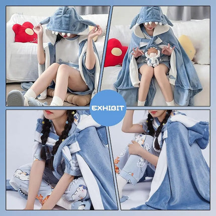 Super Soft Cozy Shark Blanket Shark Shawl Hood Wearable Blanket Shark Shawl Cape Type Hooded Robe with Hood Shark Blanket Hoodie
