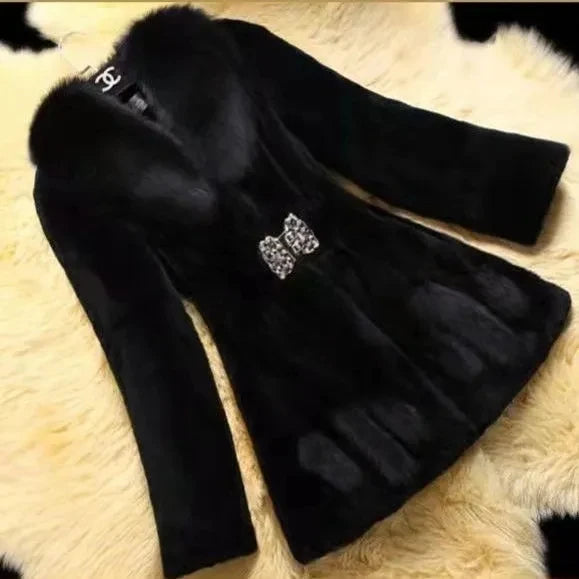 2026 Autumn/Winter New Imitation Fur Coat Middle Aged Mother Thicken Warm Fur Collar Coats Women's Medium Length Slim Overcoat
