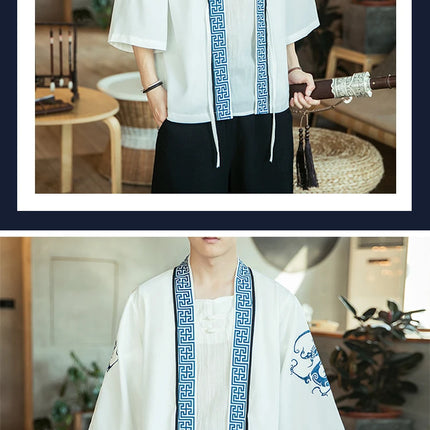 Japan Samurai Shirt uomo ricamato Kimono giapponese manica corta Cardigan uomo estate sottile moda Casual Yukata Cardigan Top uomo