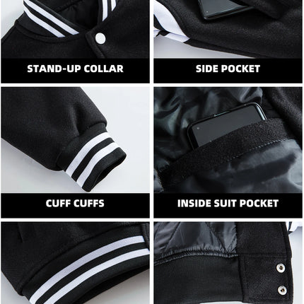 Men's Casual Letterman Jacket Varsity Baseball Coat Vintage Racing Style Streetwear Outerwear with Fine M Letter Embroidery