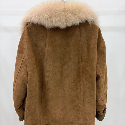 2026 Autumn Winter Women's White Goose Down Coats Natural Real Fox Fur Collar Jacket Outwear Luxury Female Jacket