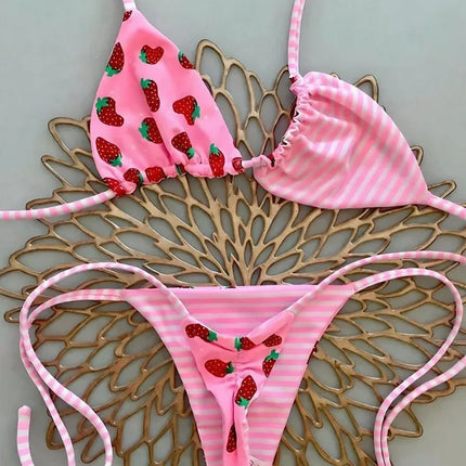 Women's 2026 Push-Up Micro Bikini - Floral Print and Solid Color Halter Brazilian Bikini Set - Beach Swimwear